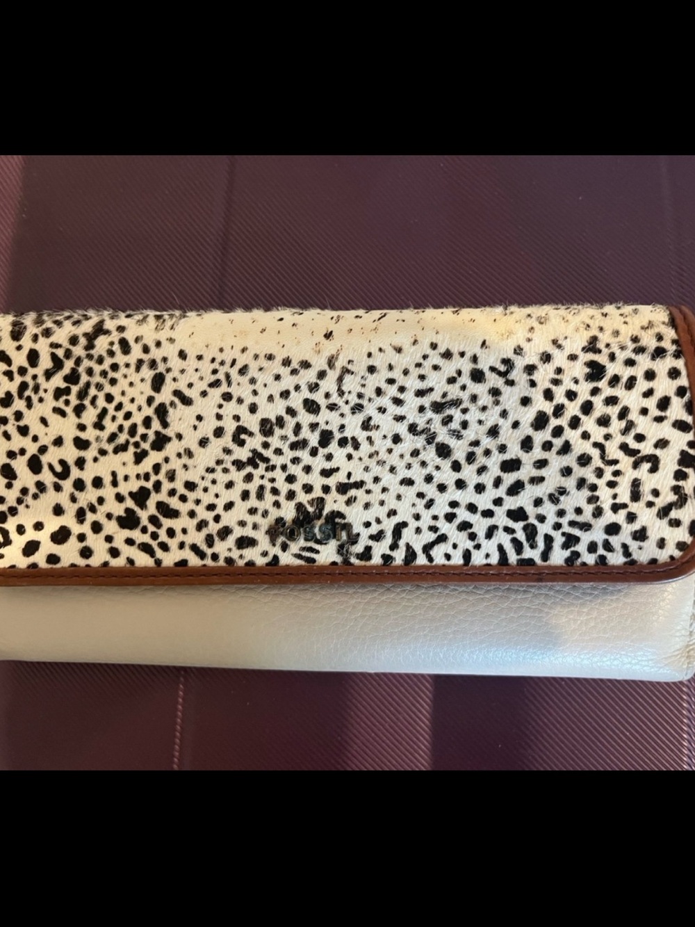 Fossil Cream Leather Flap Wallet with Spotted Haircalf Accent